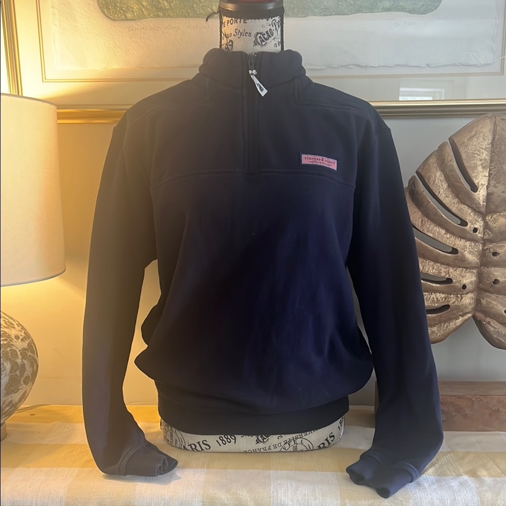 Vineyard Vines Blue Zip Up Sweater with Stand-Up Collar